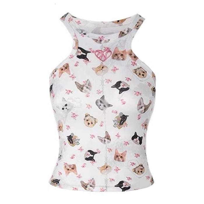 Kawaii Pets Print Halter Neck Top