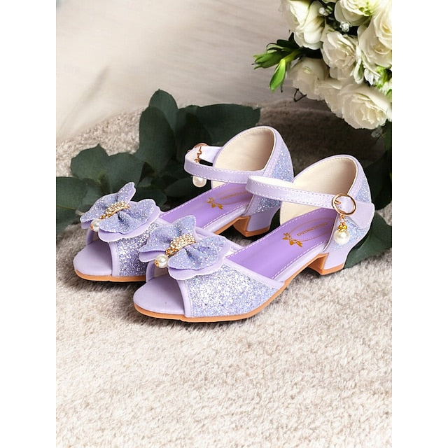 Girls' Bow Purple Pearl Sandals Accent with Glitter