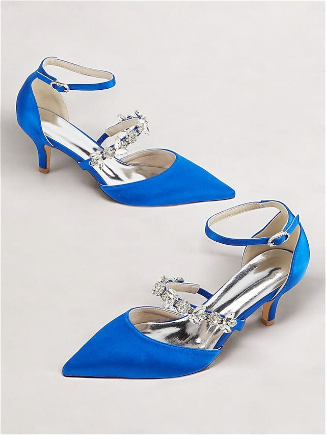 - Satin Rhinestone Black Heels Embellishments with Women's