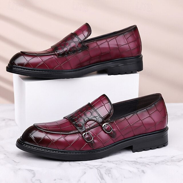 Leather Crocodile Faux with Brown Loafers Pattern Men's –