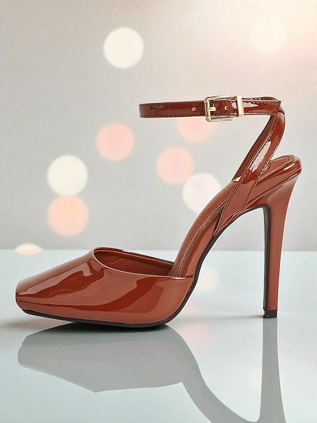 Heels Green - Dark Peep Patent High Toe Leather Women's