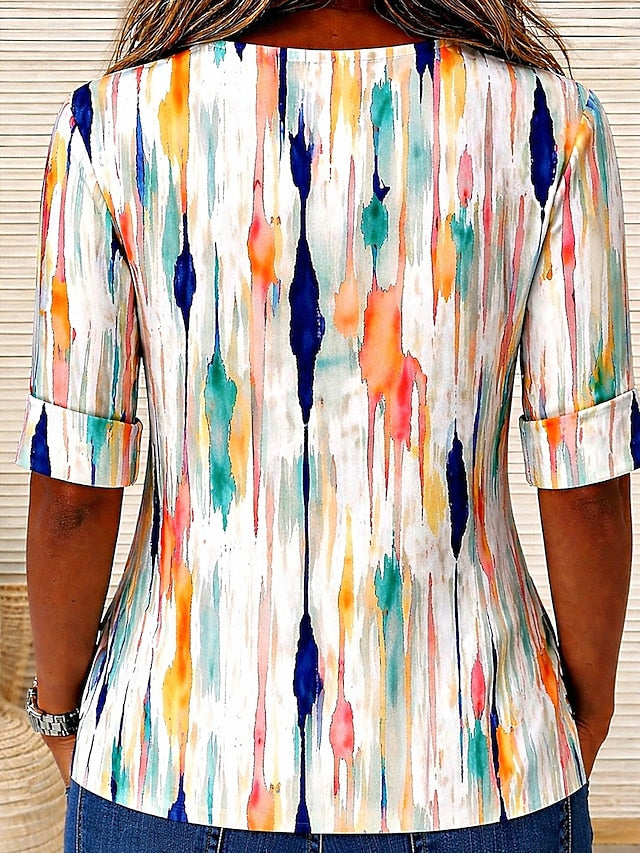 Women's Shirt Tunic Summer Tops Buttons Graphic Geometric