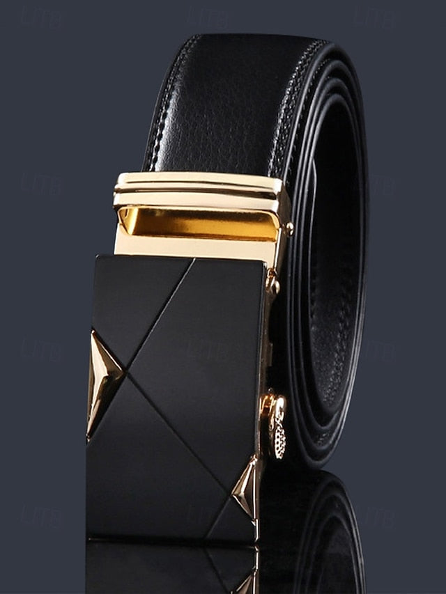 with Leather Belt Black Metal Elegant Men's Adjustable