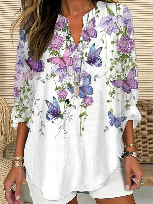 Women's Shirt Buttons Print Animal Butterfly Stylish Modern