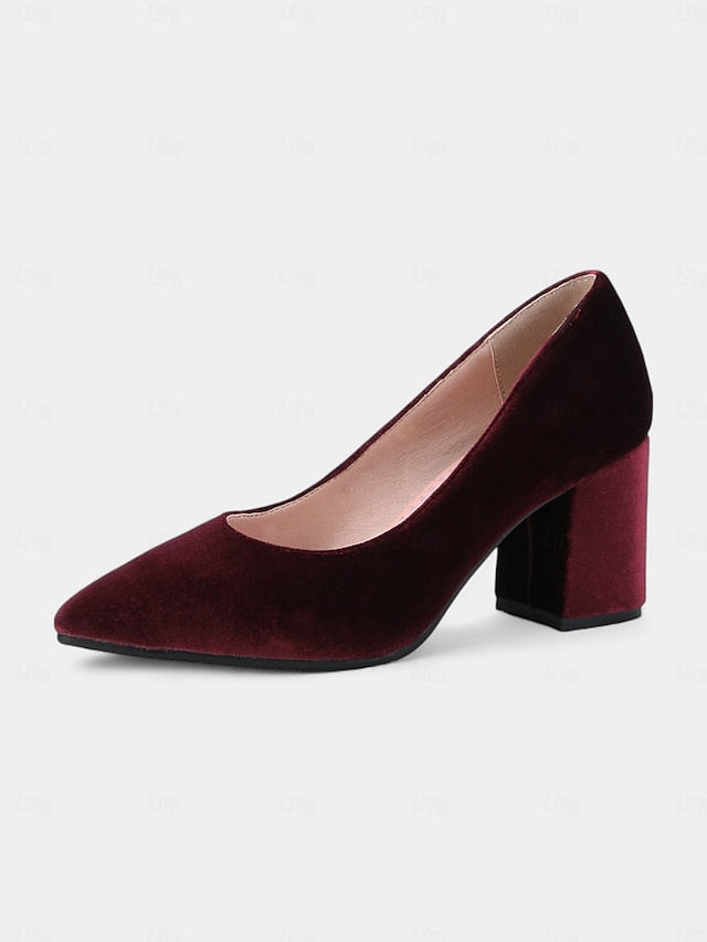 Green Toe Velvet - Elegant Pointed Heel Women's Block Pumps