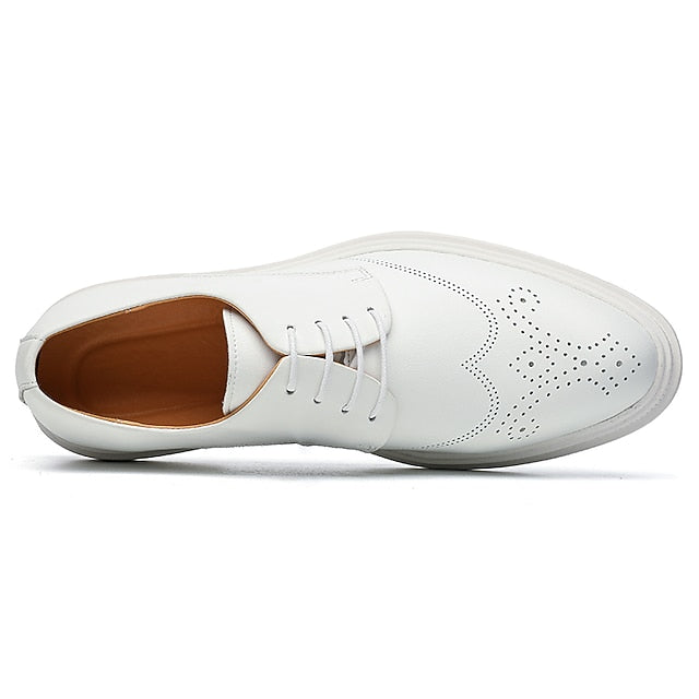 White with Perforated Men's Shoes Faux Leather Oxford