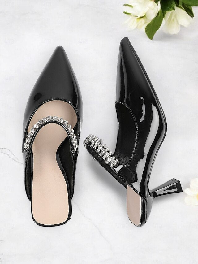 Pointed-Toe Heeled Slip-On Rhinestone Women's Embellished