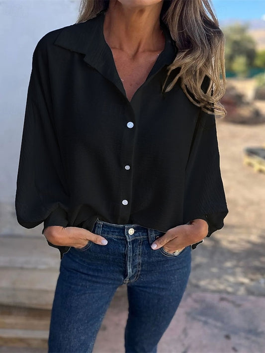 Women's Blouse Dressy Tops Ruched Patchwork Buttons Solid