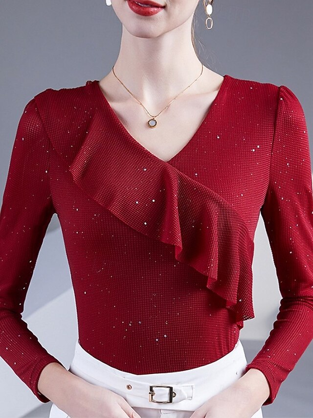 Women's Dressy Tops Elegant Black White Red Fall Winter