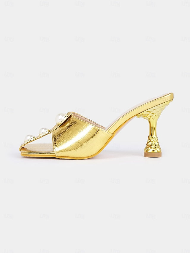 Elegant Mules with Gold – Open-Toe Detailing for Pearl Women
