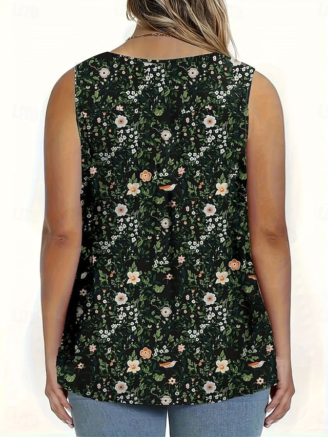 Women's Blouse Buttons Print Floral Casual Sleeveless V