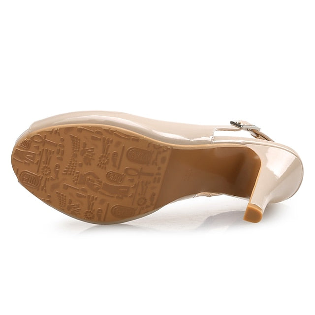 Heels Slingback Leather High Black Peep-Toe Women's Patent