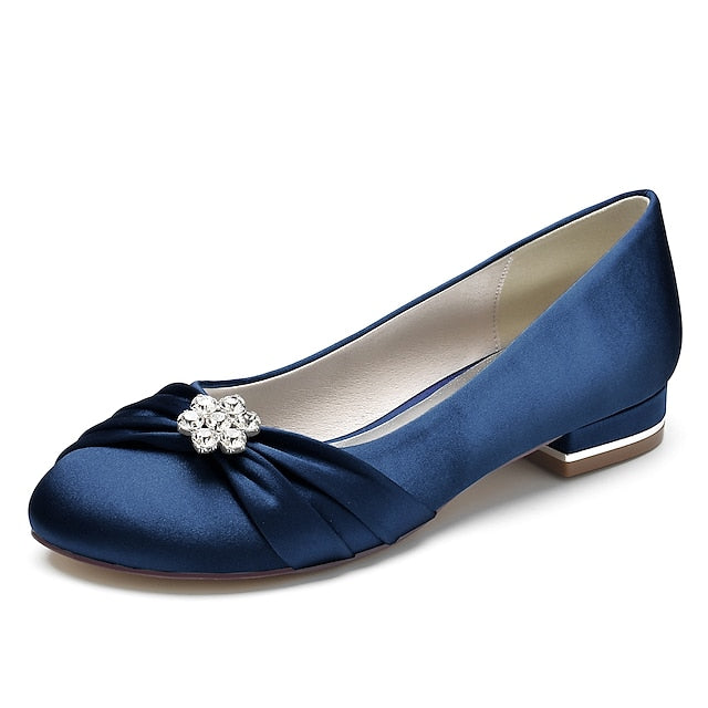 with Flats Light Women's Satin Wedding Rhinestone Blue