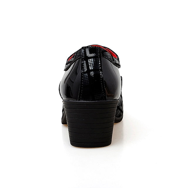 Oxford Leather Heel Black Red Block Shoes and Men's Patent