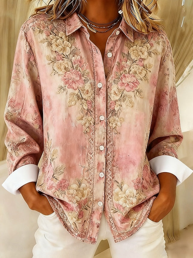 Women's Shirt Buttons Print Floral Bohemia Vintage Casual