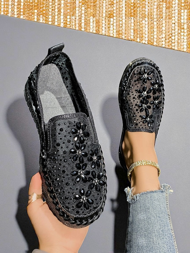 Rhinestone Sneakers with Mesh Women's Embellished Slip-On