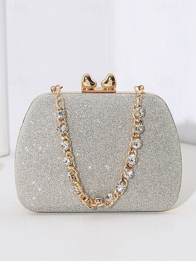 Evening Sage Green Clutch Women's with Glitter Rhinestone