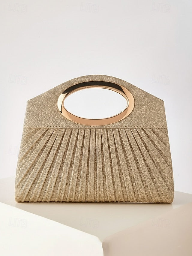 Bag Evening Gold Glitter Clutch Women's with Handle