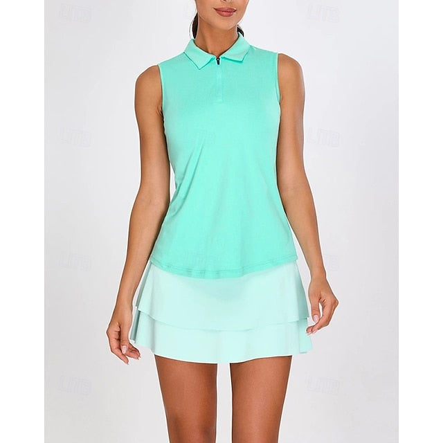 Women's Solid Colored Tennis Shirt Sleeveless Zipper UPF50+
