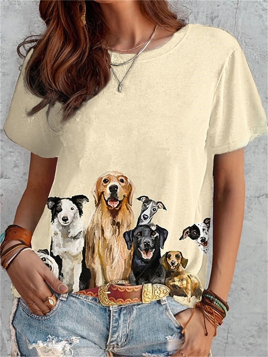 Women's T Shirt Fashion Funny Dog Print Short Sleeve