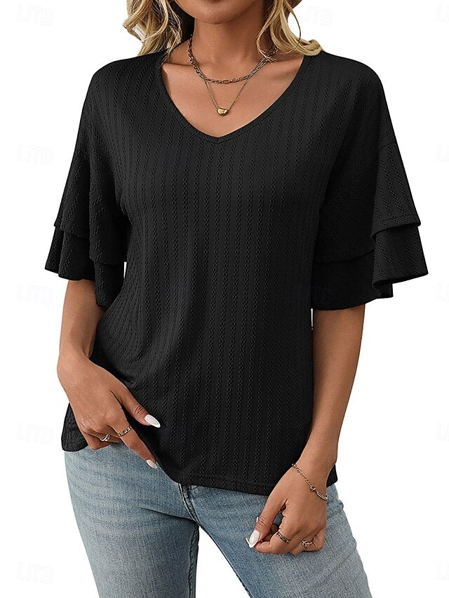 Women's Blouse Ruffle Patchwork Plain Vintage Stylish