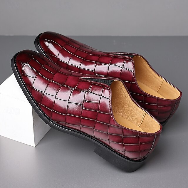 – Shoes Pattern Slip-On Burgundy Men's Crocodile