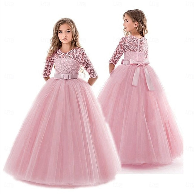 Girl Girls' Dress Kids Flower Wedding Colored Solid