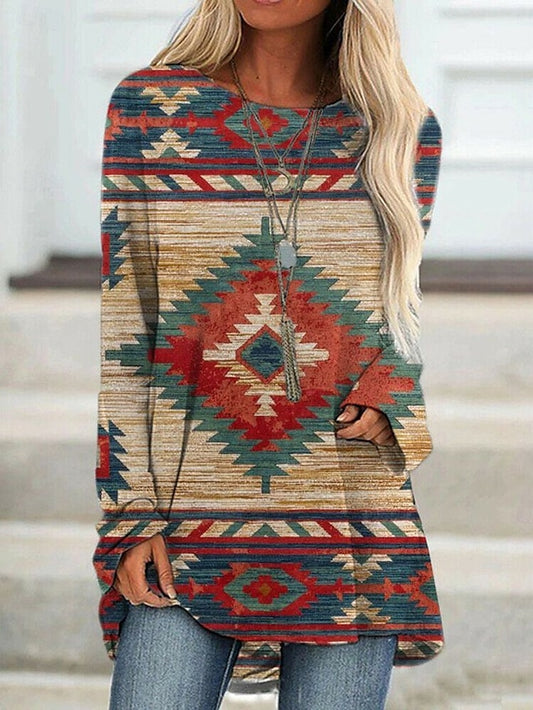 Women's T shirt Long Sleeve Graphic Geometric Vintage