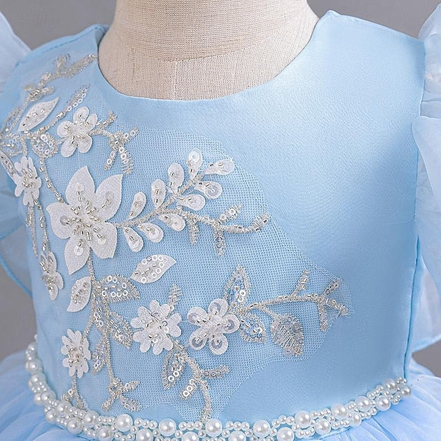 Floral Sequin Party Wedding Kids Girls' Sleeveless Dress