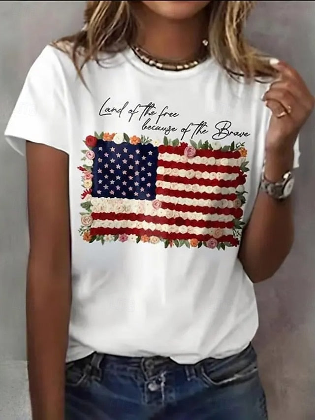 American Independence Day Women's T Shirt Tee Top Flag
