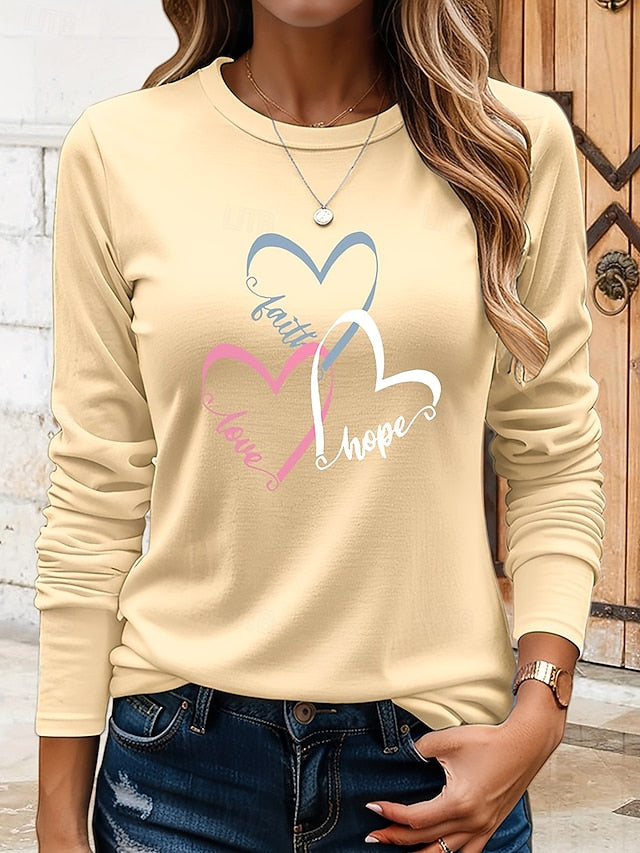 Women's T Shirt Print Heart Graphic Vintage Stylish Classic