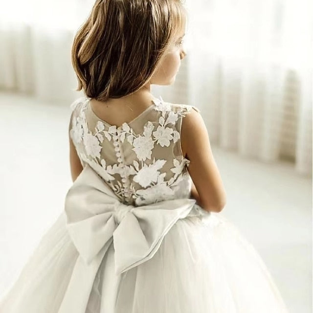 Kids Solid Girls' Party Color Girl Dress Flower