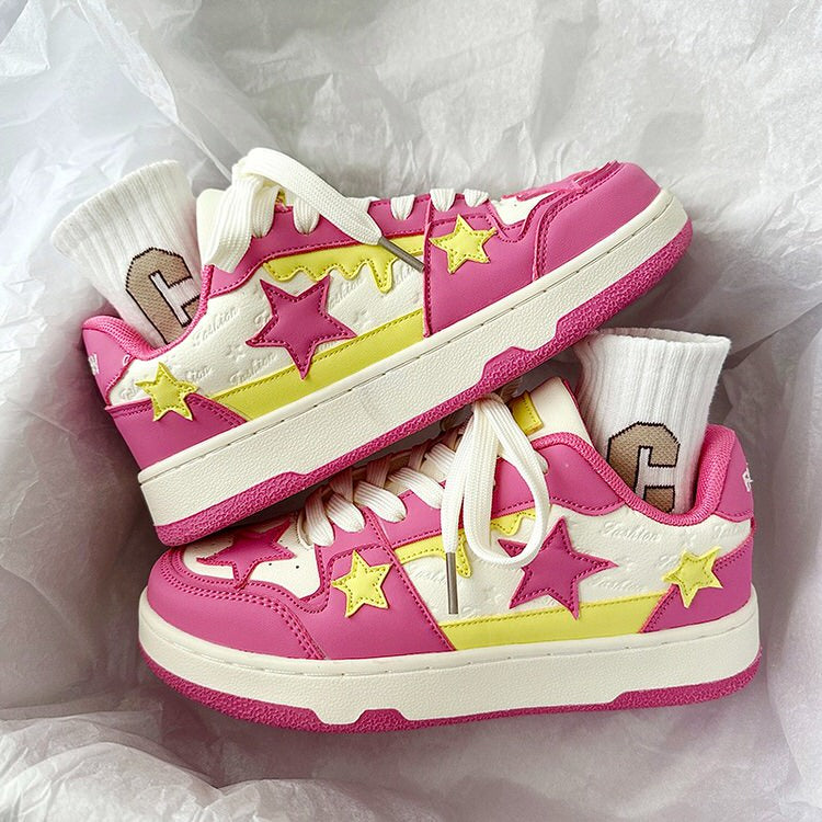 Pink and Yellow Star Sneakers