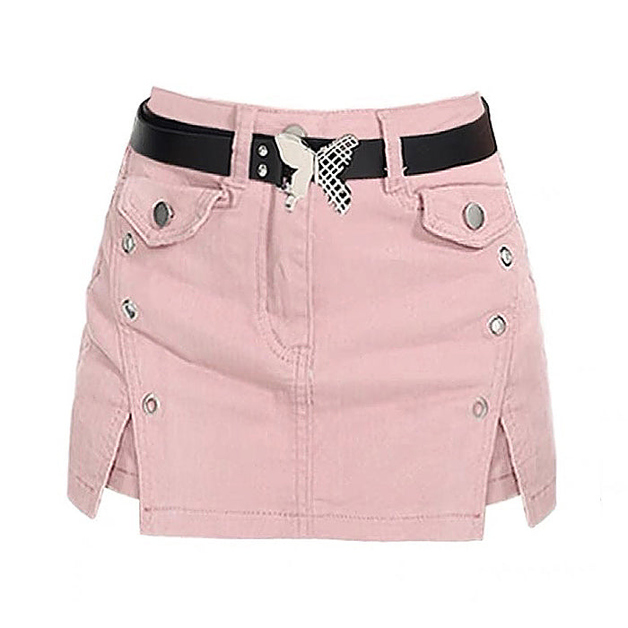 Pink Denim Butterfly Belt Skort