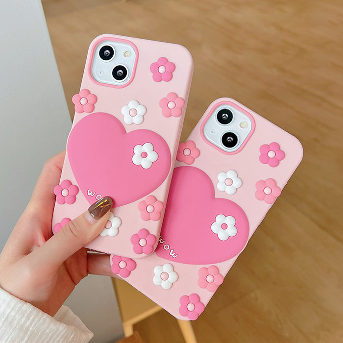 Pink Heart Flowers Phone Case