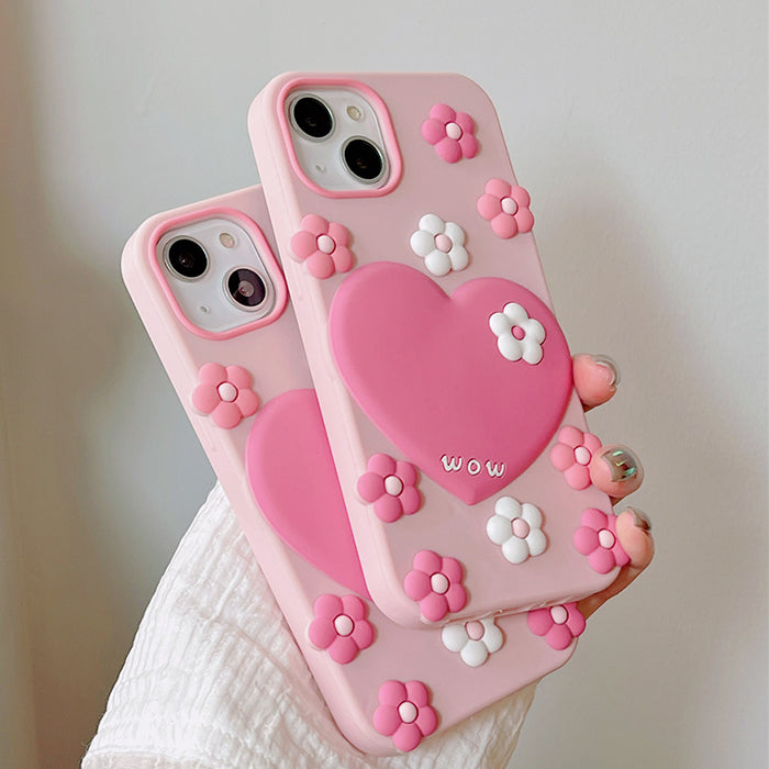 Pink Heart Flowers Phone Case