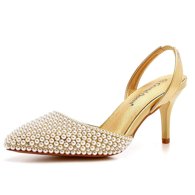 Slingback White with Embellishments Heels – Women's Pearl