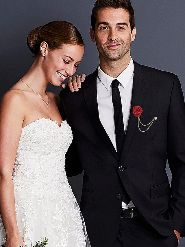 Lapel Rose Pin Red Men's with Gold – Elegant Chain