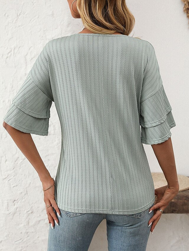 Women's Blouse Ruffle Patchwork Plain Vintage Stylish