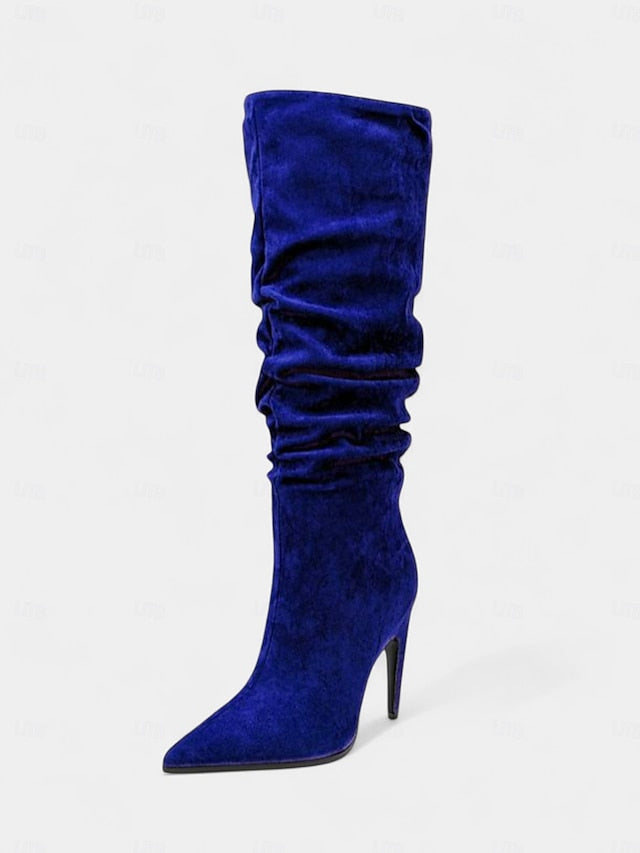 Slouch Pointed Women's Knee Toe Green - Velvet Boots High