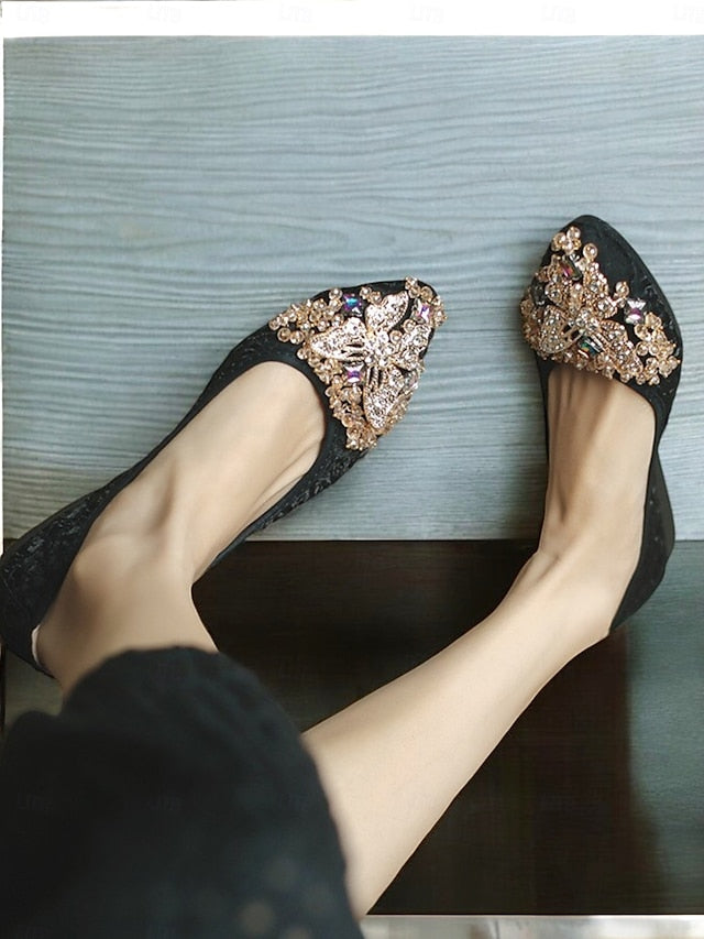 Foldable Ballet Beaded Embroidered Women's Flats with