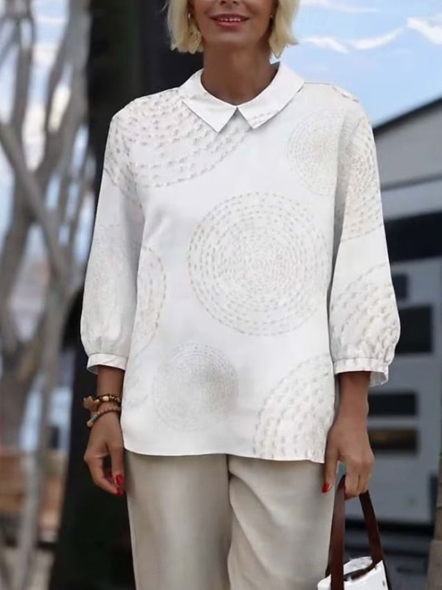 Women's Blouse Long Sleeve Peter Pan Collar Casual Graphic