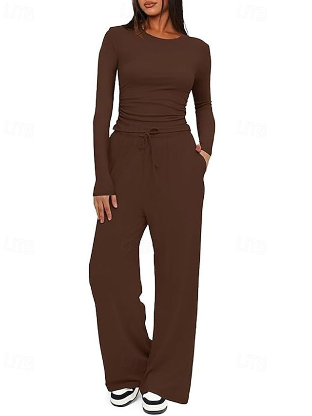Women's Pants Sets Bolero Top Long Sleeve Crew Neck Plain