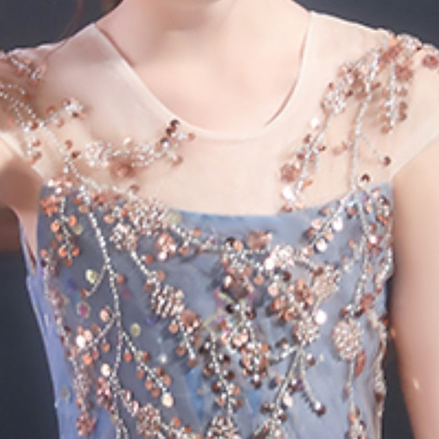 Sleeve Kids Sequin Short Party Dress Performance Girls'