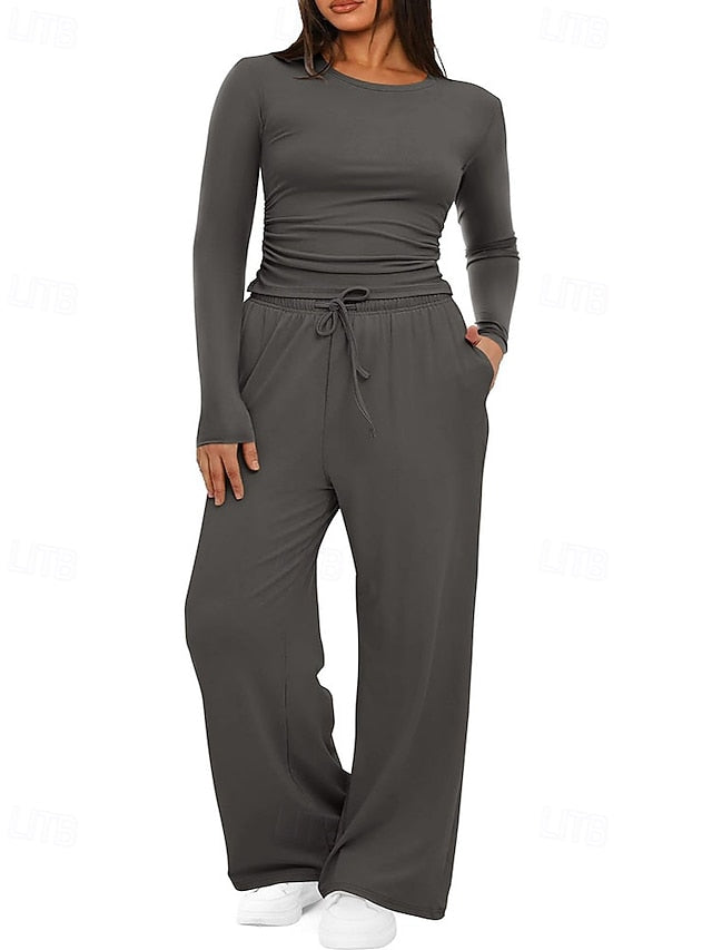 Women's Pants Sets Bolero Top Long Sleeve Crew Neck Plain