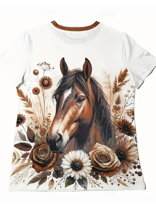 Women's T Shirt Print Graphic Animal Horse Vintage Stylish