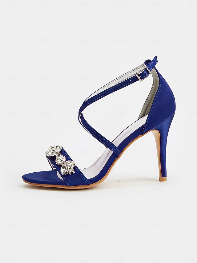 with Stiletto Rhinestone Heels Satin Women's Purple Straps