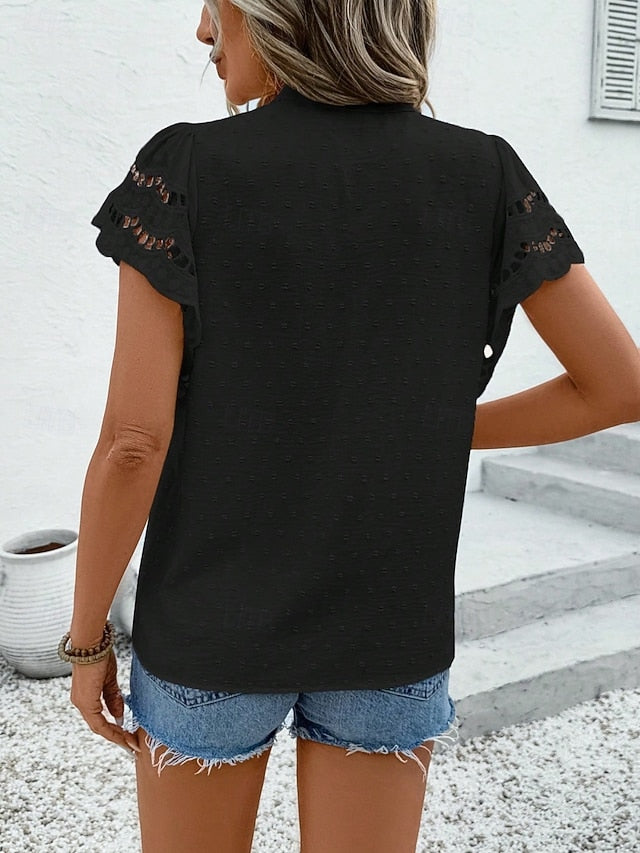 Women's Lace Shirt Lace Patchwork Buttons Solid Color
