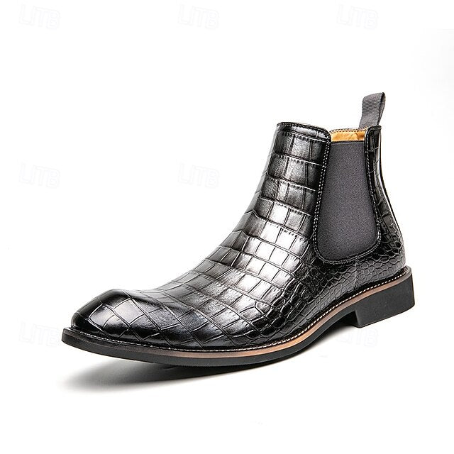 Slip-On Pattern Boots – Men's Crocodile Brown Chelsea