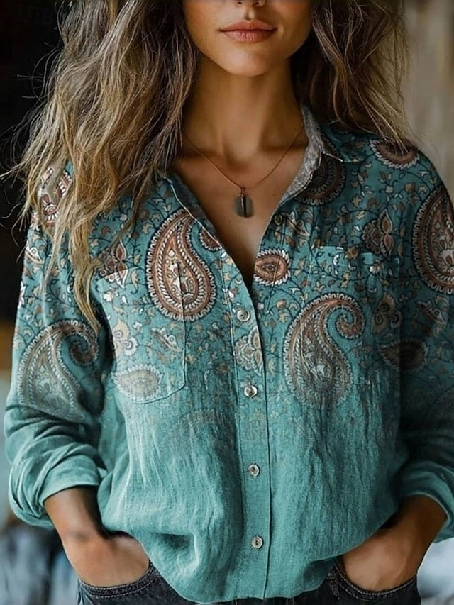 Women's Shirt Boho Shirt Pocket Buttons Print Floral